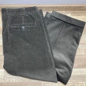 Brooks Brothers Elliot Corduroy Pleated Cuffed Pants Mens 38x34 Green 33" Inseam